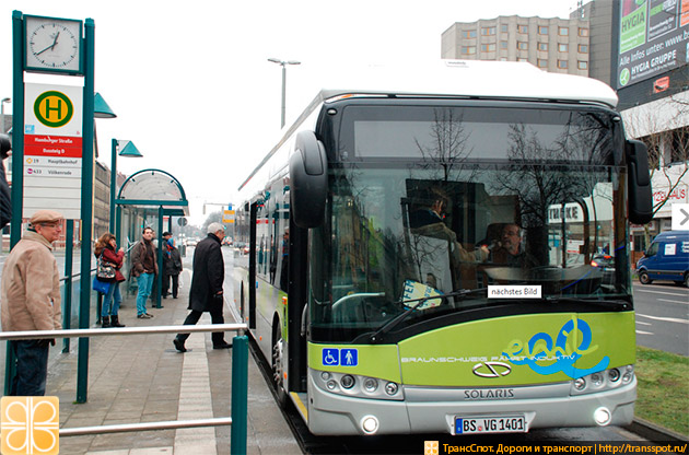 Электроавтобус на остановке в Брауншвайге
